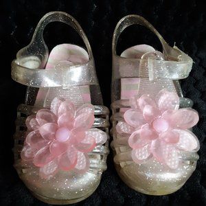 Toddler clear jelly shoes with pink flower